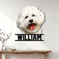 Bichon Frise wall sign displayed in a bright home entryway above a wooden console table