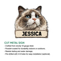 Ragdoll cat metal sign shown in a product feature graphic with its cut-metal silhouette