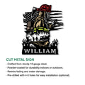 Firefighter metal sign feature graphic showing the patriotic firefighter design and product presentation