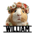 Floral guinea pig metal sign featuring a close-up cavy portrait framed by soft peach and white flowers