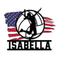 Custom volleyball metal sign with a jumping player silhouette, volleyball, and patriotic red, white, and blue design