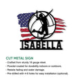 Volleyball metal sign featuring a dynamic player silhouette, patriotic flag-inspired background, and cut metal construction details