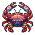 Colorful stained-glass style crab metal sign with raised claws and a bold custom center design