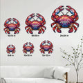 Crab metal sign size guide showing six available square sizes from 8 by 8 to 24 by 24 inches