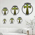 Irish Celtic cross metal sign size guide showing six available sizes from 8 by 8 to 24 by 24 inches