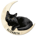 Custom Black Cat Metal Sign Featuring a Lounging Cat on a Crescent Moon