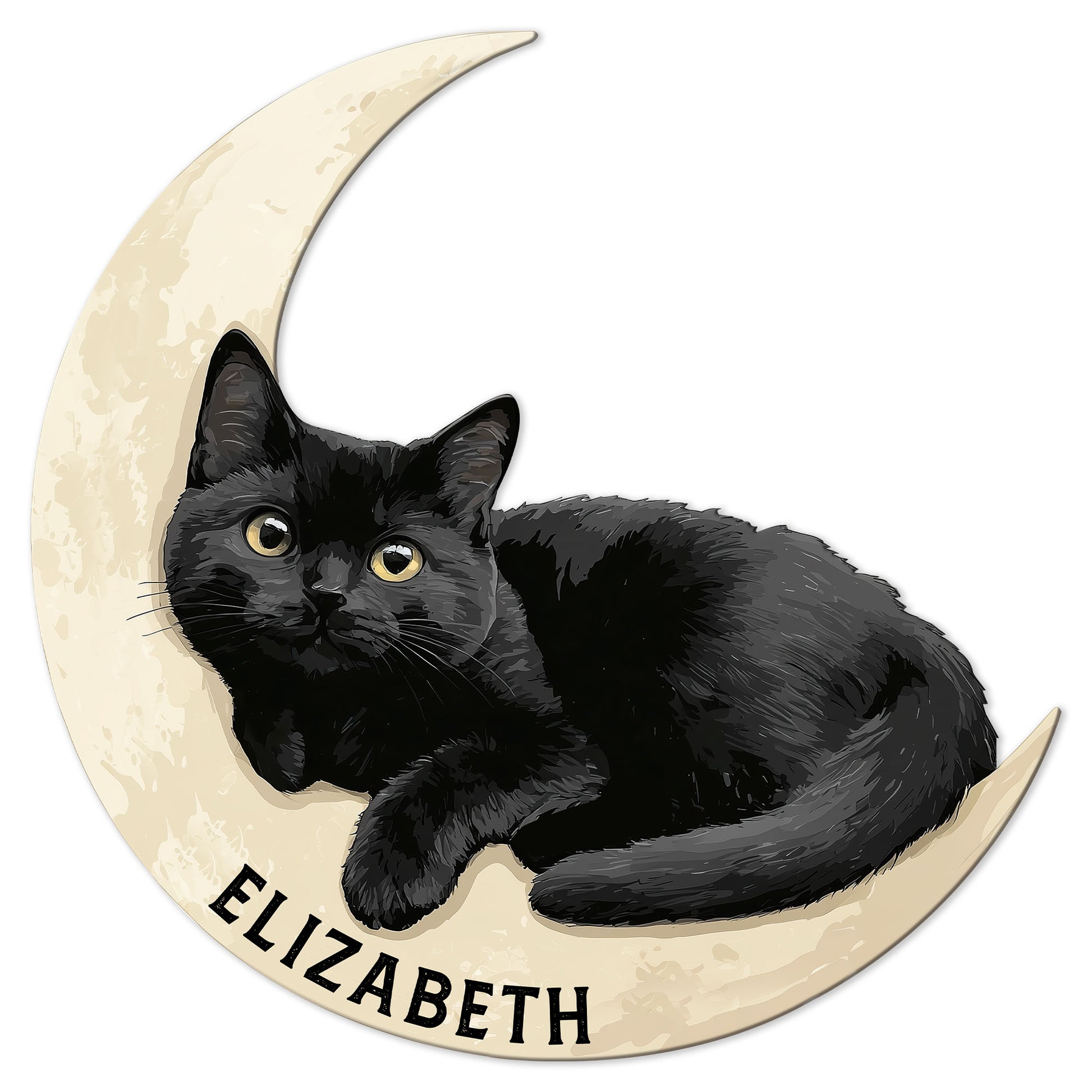 Custom Black Cat Metal Sign Featuring a Lounging Cat on a Crescent Moon