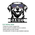 Patriotic Labrador Retriever cut metal sign shown with its smiling dog artwork and wall decor design