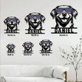 Labrador Retriever metal sign size guide showing six available square dimensions on a wall