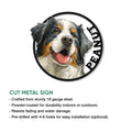 Bernese Mountain Dog wall sign shown with product feature information for indoor or outdoor display