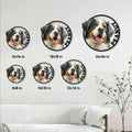 Bernese Mountain Dog metal sign size guide showing six available square dimensions from 8 to 24 inches