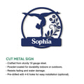 Gymnastics metal sign featuring a graceful gymnast silhouette with a botanical floral design
