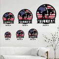 Rodeo bull rider metal sign size guide showing 8, 10, 12, 14, 18, and 24 inch options