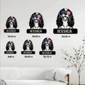 Cavalier King Charles Spaniel metal sign size guide showing six available square dimensions