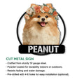 Pomeranian metal sign feature graphic showing the cut sign design and mounting options