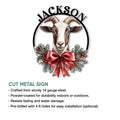 Goat metal sign feature graphic showing the holiday goat artwork and cut metal sign presentation