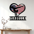Custom gymnastics wall sign displayed on a bright paneled wall above a console table