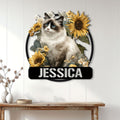 Ragdoll cat wall sign displayed on a bright paneled wall above a console table
