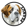 Detailed Saint Bernard portrait metal sign with a circular black border and bold Bernard lettering