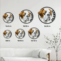 Saint Bernard metal sign size guide showing available circular sizes from 8 by 8 to 24 by 24 inches