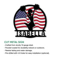 Patriotic cheerleading metal sign shown with a cut-metal sign feature guide