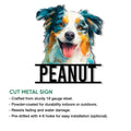 Australian Shepherd metal sign feature graphic highlighting cut-metal construction and indoor or outdoor use