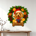 Christmas poodle wall sign displayed on a light paneled wall above a console table