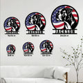 Boxer dog metal sign shown in multiple sizes on a living room wall for size comparison