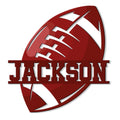 Red American football metal sign with bold cutout design for sports room or game room decor