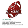 American football metal sign feature graphic highlighting the cut metal design and versatile display use