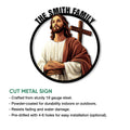 Christian Jesus wall sign shown with a cross and product feature information