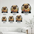 Pug metal sign size guide showing available square sizes from 8 by 8 to 24 by 24 inches
