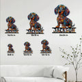 Dachshund metal sign size guide showing multiple square size options for home wall decor