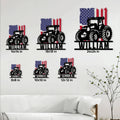 Tractor metal sign size guide showing multiple square size options for farm and garage wall decor