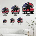 Rodeo bull rider metal sign size guide showing multiple square size options on a wall