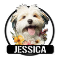 Floral Lhasa Apso portrait on a round custom metal wall sign