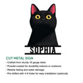 Black cat cut metal sign feature graphic showing the cat silhouette and product construction details