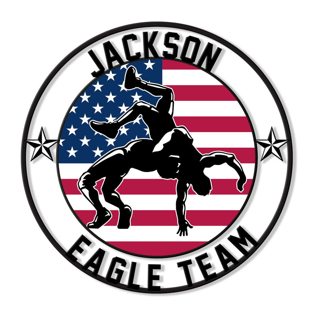 Custom wrestling metal sign featuring two wrestlers in action against an American flag background