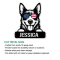 Cut metal sign product graphic showing a patriotic Australian Cattle Dog design for indoor or outdoor decor