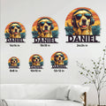 Golden Retriever metal sign size guide showing multiple available dimensions for dog lover wall decor