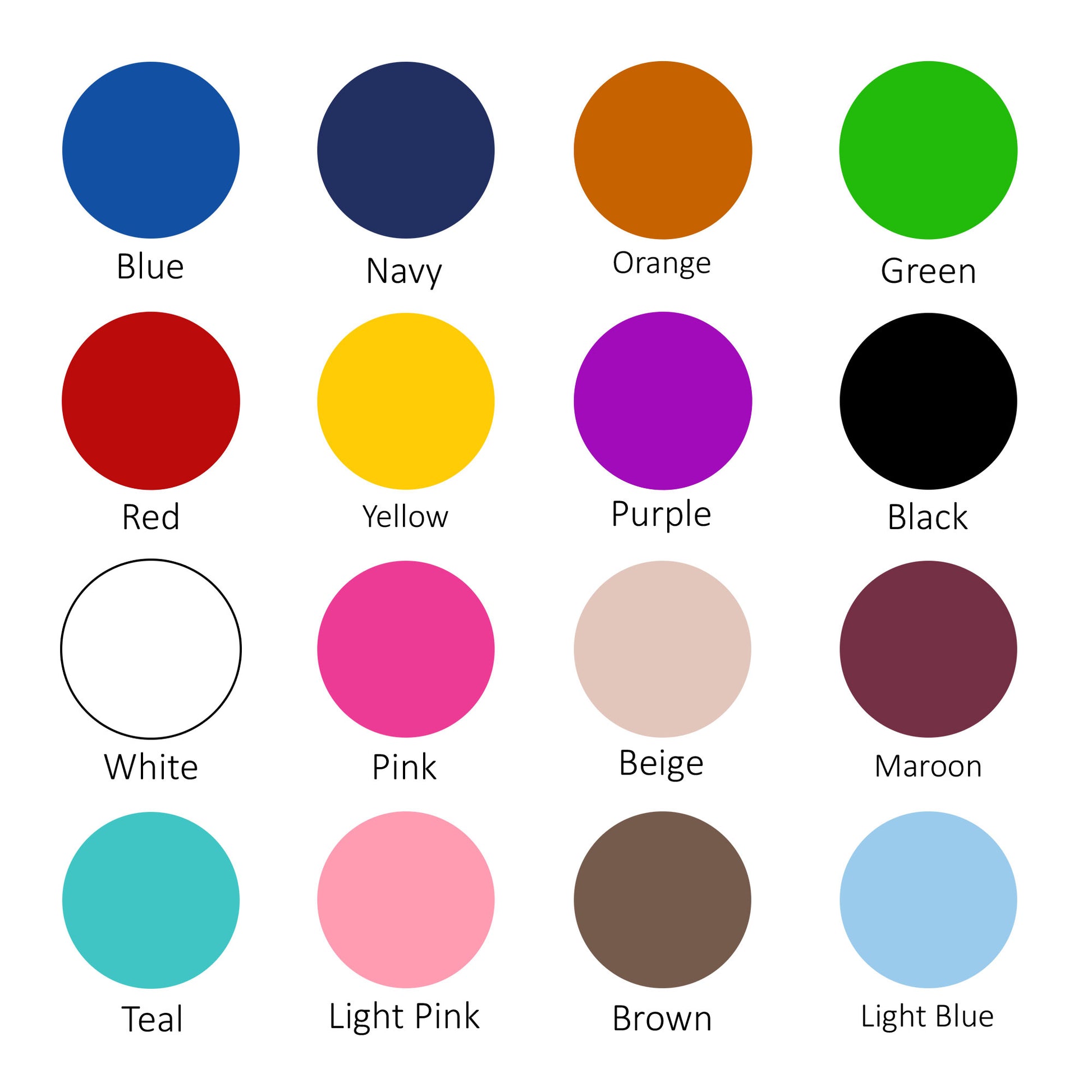 Color selection guide for the baton twirling heart sign with blue, navy, orange, green, red, pink, and other options