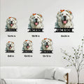 Great Pyrenees metal sign shown in multiple size options above a living room sofa