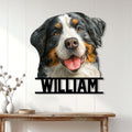 Bernese Mountain Dog wall sign displayed above a console table in a bright home interior