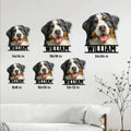 Bernese Mountain Dog metal sign size guide showing six available square size options