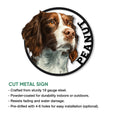 English Springer Spaniel metal sign product graphic showing the circular dog portrait and sign features