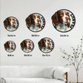 English Springer Spaniel metal sign size guide showing round signs from 8 by 8 to 24 by 24 inches