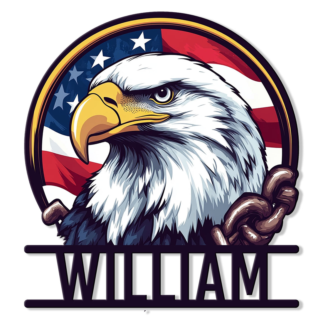 Patriotic eagle metal sign featuring a detailed bald eagle against an American flag background