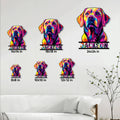 Labrador Retriever metal sign shown in multiple size options above a living room sofa