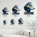 Wolf metal sign size guide showing multiple display sizes from 8 by 8 inches to 24 by 24 inches