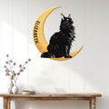 Maine Coon metal wall decor displayed above a console table in a bright home interior